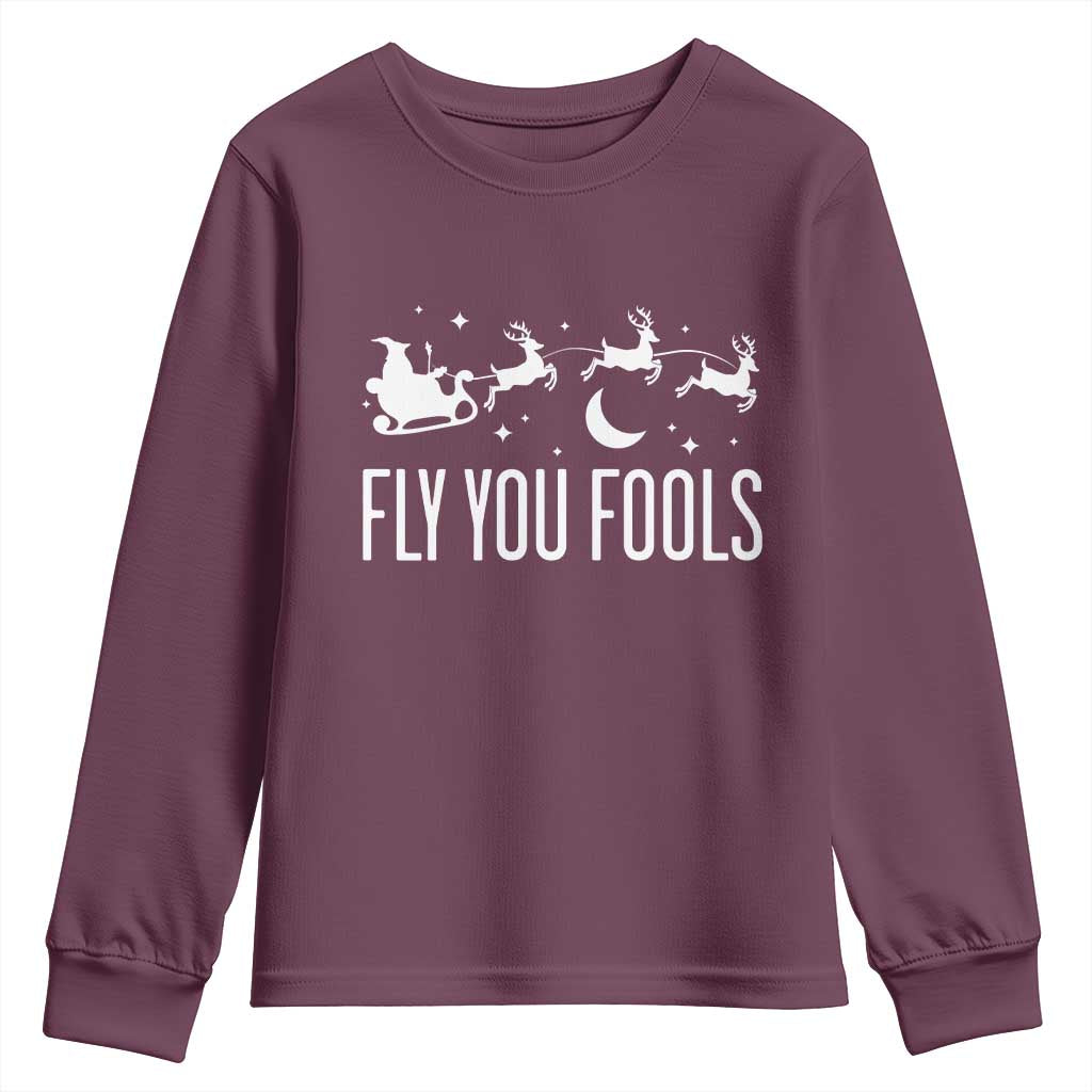 Funny Christmas Fly You Fools Youth Sweatshirt Fantasy Movie Fellowship Santa Sleigh Reindeer TS10 Maroon Print Your Wear
