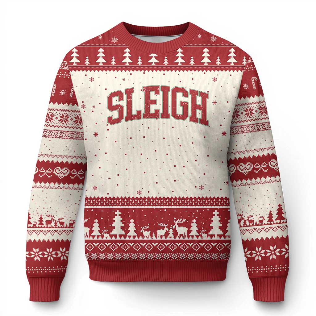 Sleigh Xmas Ugly Christmas Sweater Funny Women Retro Merry Xmas Family Holiday TS10 Beige Red Print Your Wear