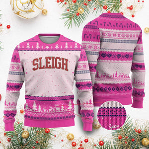 Sleigh Xmas Ugly Christmas Sweater Funny Women Retro Merry Xmas Family Holiday TS10 Hot Pink Print Your Wear