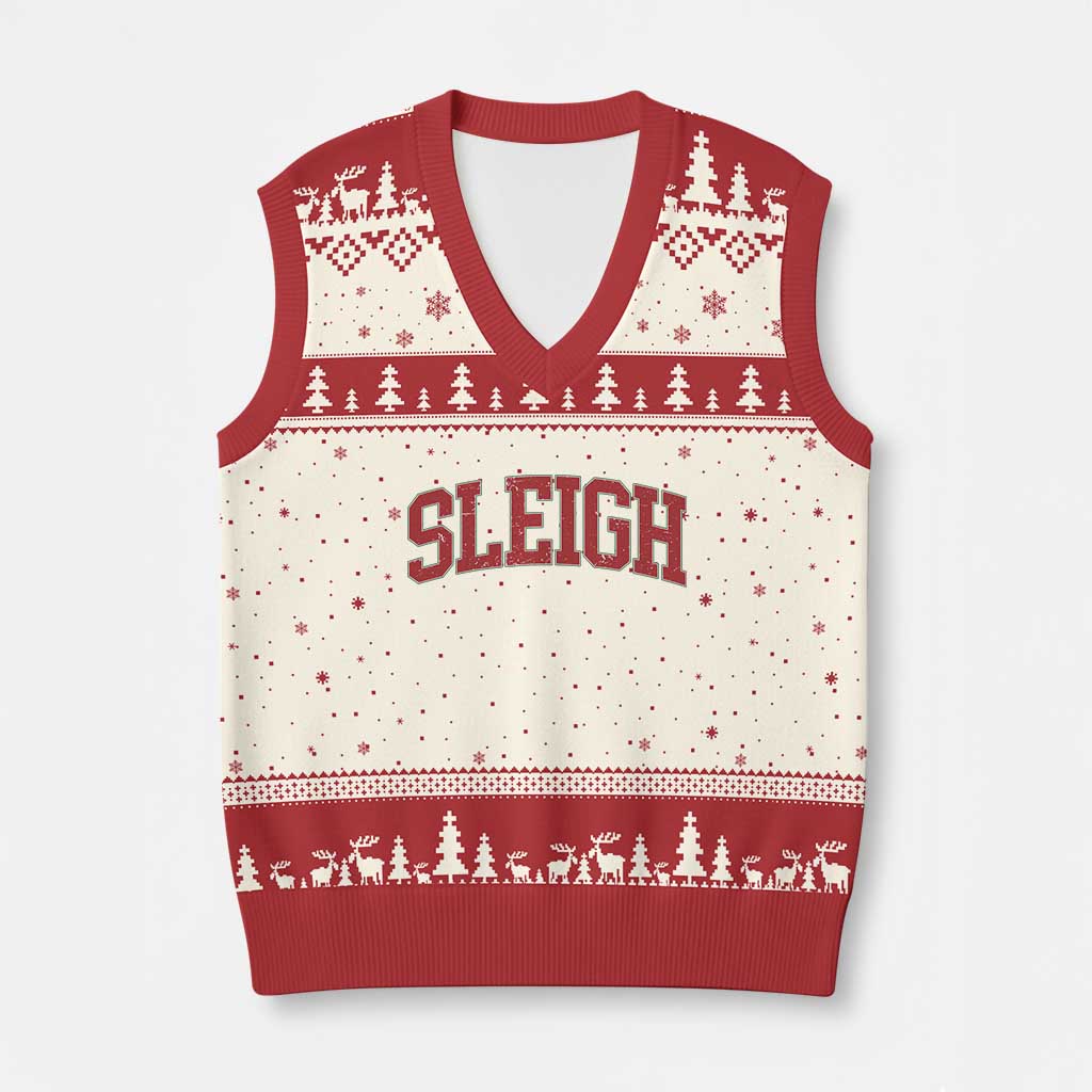 Sleigh Xmas V-Neck Knit Sweater Vest Funny Women Retro Merry Xmas Family Holiday TS10 Beige Red Print Your Wear