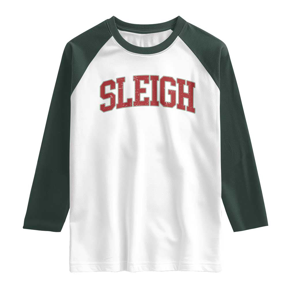 Sleigh Christmas Raglan Shirt Funny Women Retro Merry Xmas Family Holiday TS10 White Dark Forest Green Print Your Wear