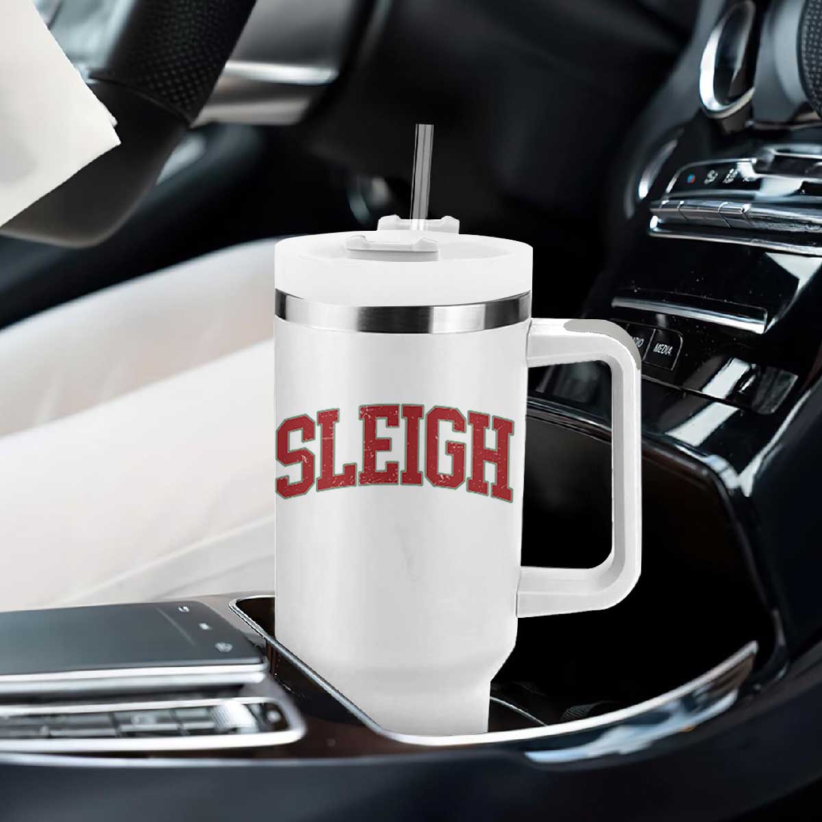 Sleigh Christmas Tumbler With Handle Funny Women Retro Merry Xmas Family Holiday TS10 Print Your Wear