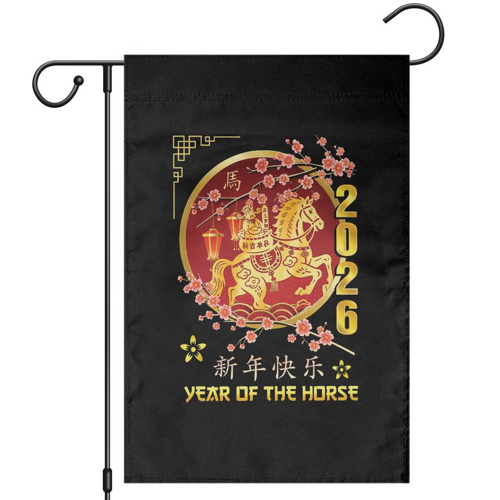2026 Year of the Horse Lunar New Year Garden Flag TS10 Black Print Your Wear