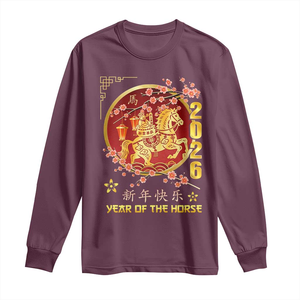 2026 Year of the Horse Lunar New Year Long Sleeve Shirt TS10 Maroon Print Your Wear