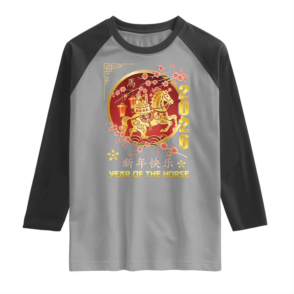 2026 Year of the Horse Lunar New Year Raglan Shirt TS10 Sport Gray Black Print Your Wear