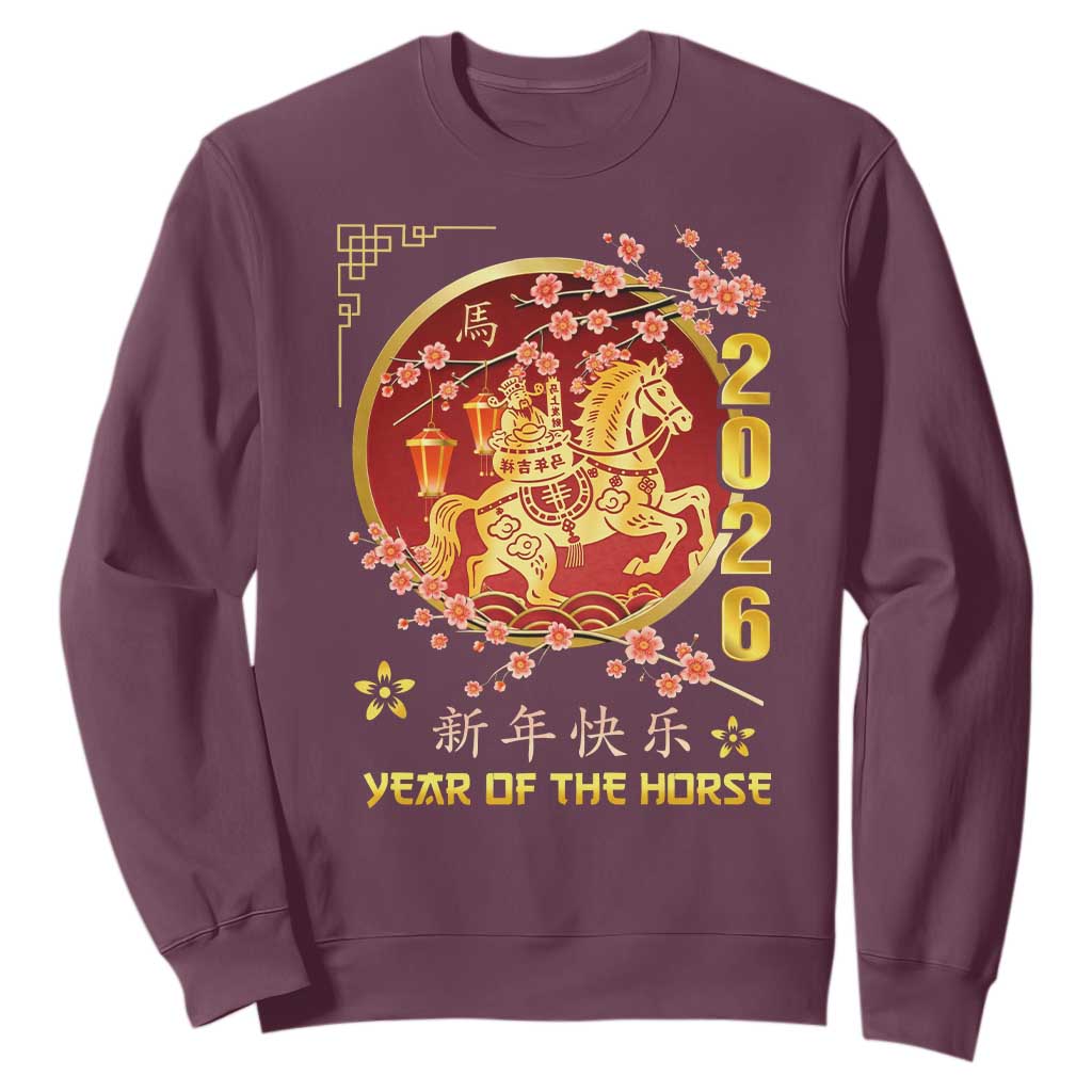 2026 Year of the Horse Lunar New Year Sweatshirt TS10 Maroon Print Your Wear