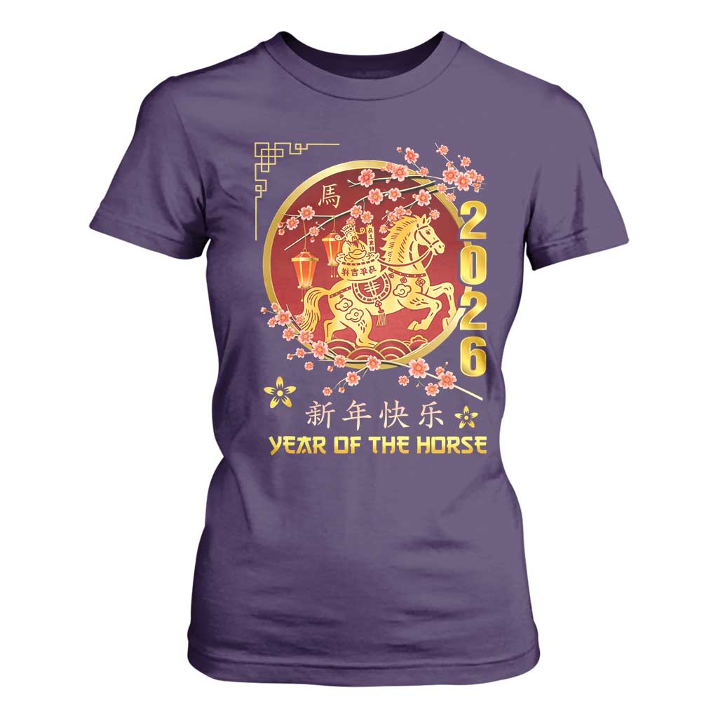 2026 Year of the Horse Lunar New Year T Shirt For Women TS10 Purple Print Your Wear