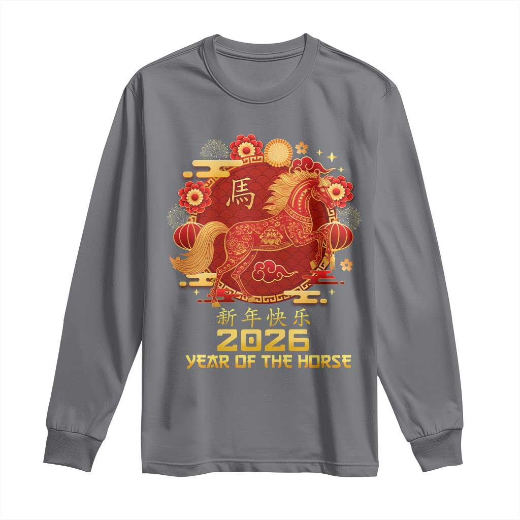 Chinese New Year 2026 Long Sleeve Shirt Year of The Horse TS10 Charcoal Print Your Wear