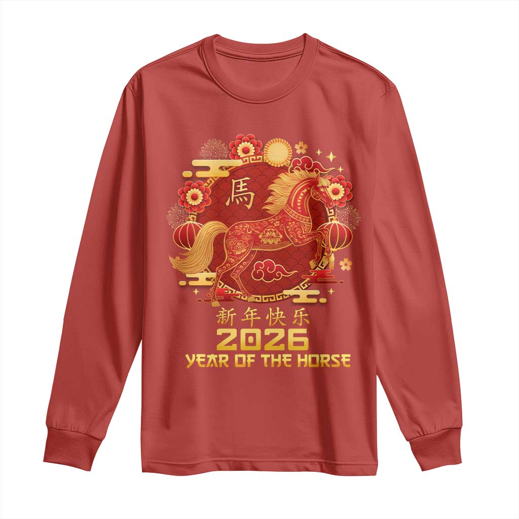 Chinese New Year 2026 Long Sleeve Shirt Year of The Horse TS10 Red Print Your Wear