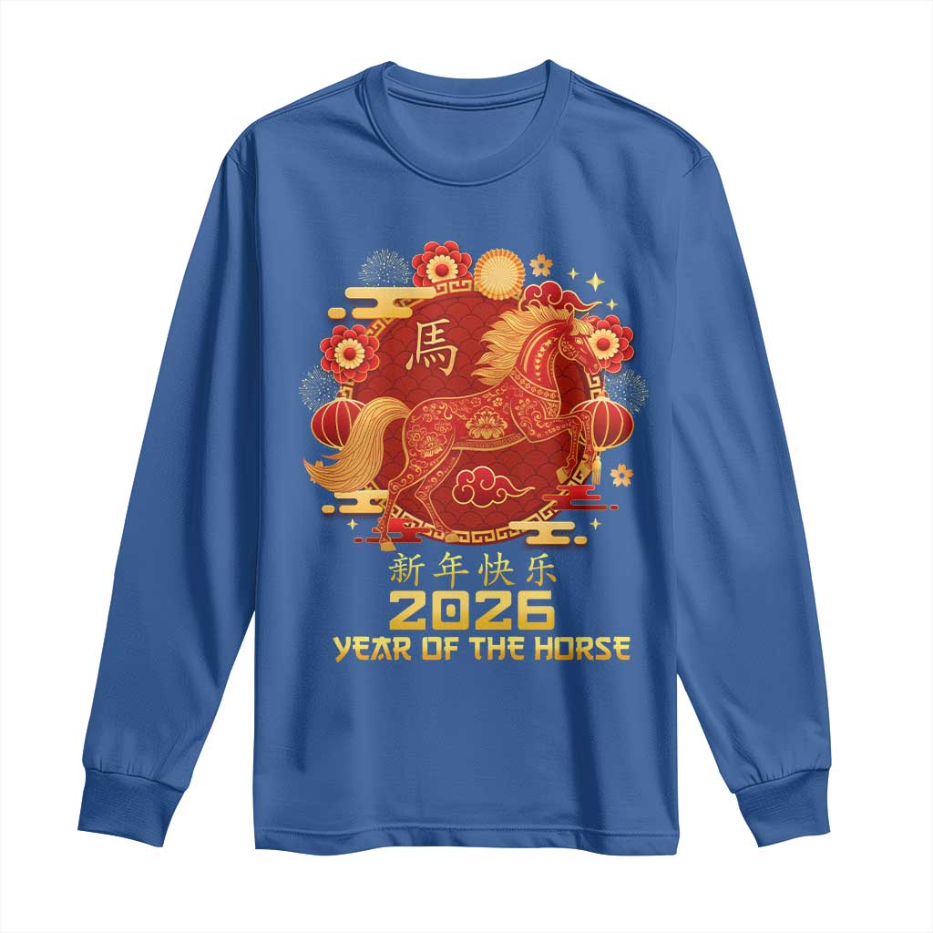 Chinese New Year 2026 Long Sleeve Shirt Year of The Horse TS10 Royal Blue Print Your Wear