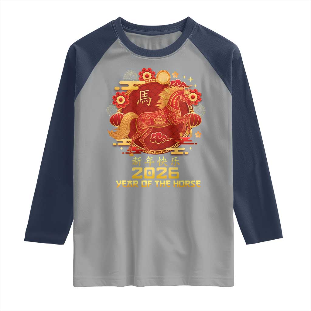 Chinese New Year 2026 Raglan Shirt Year of The Horse TS10 Sport Gray Navy Print Your Wear
