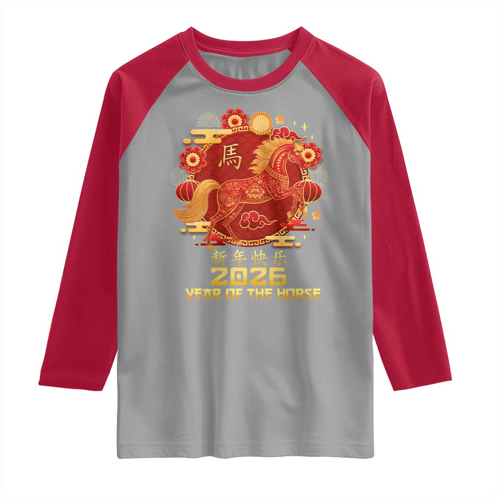 Chinese New Year 2026 Raglan Shirt Year of The Horse TS10 Sport Gray Red Print Your Wear
