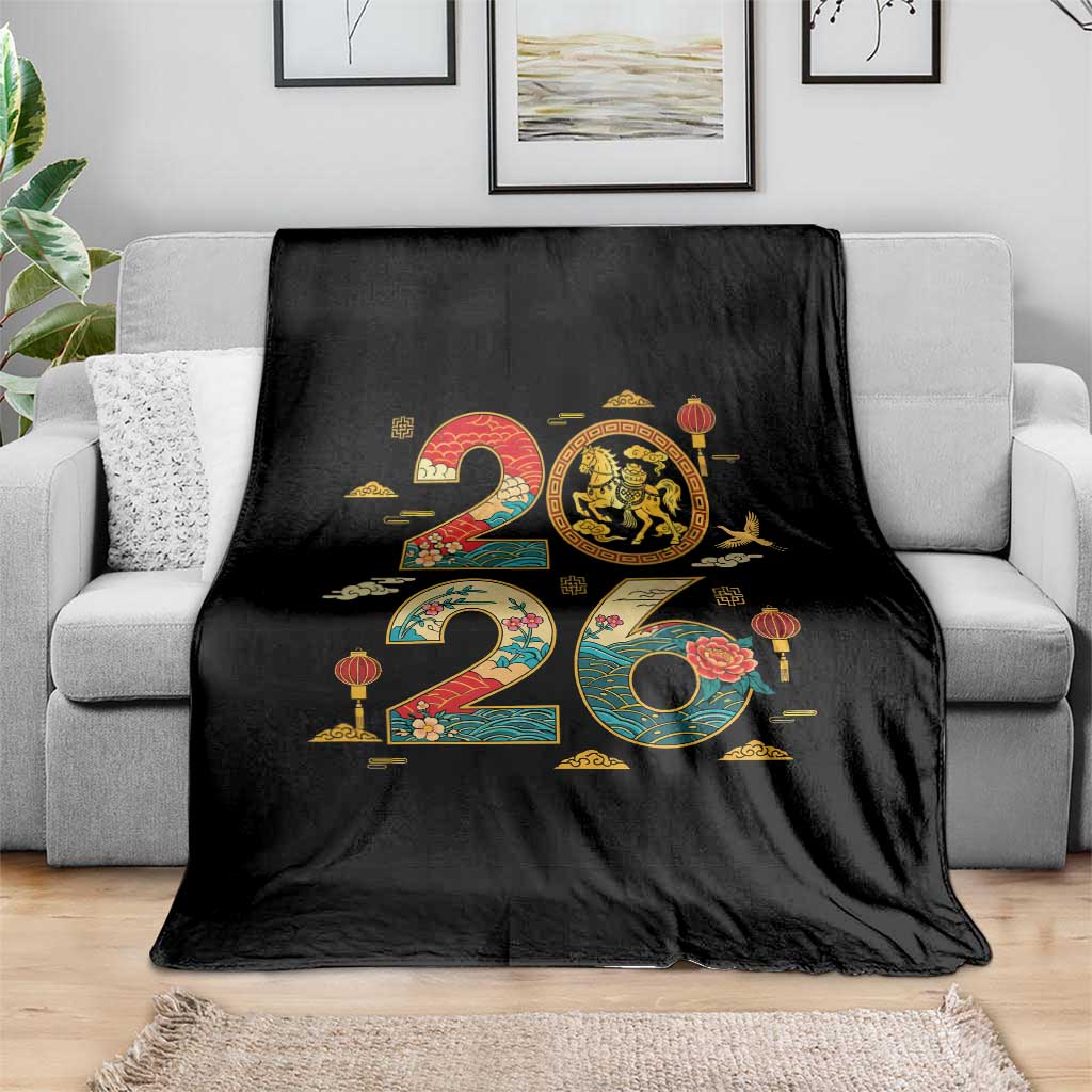 Hello 2026 Lunar New Year Throw Blanket Year of the Horse Chinese Zodiac TS10 Print Your Wear