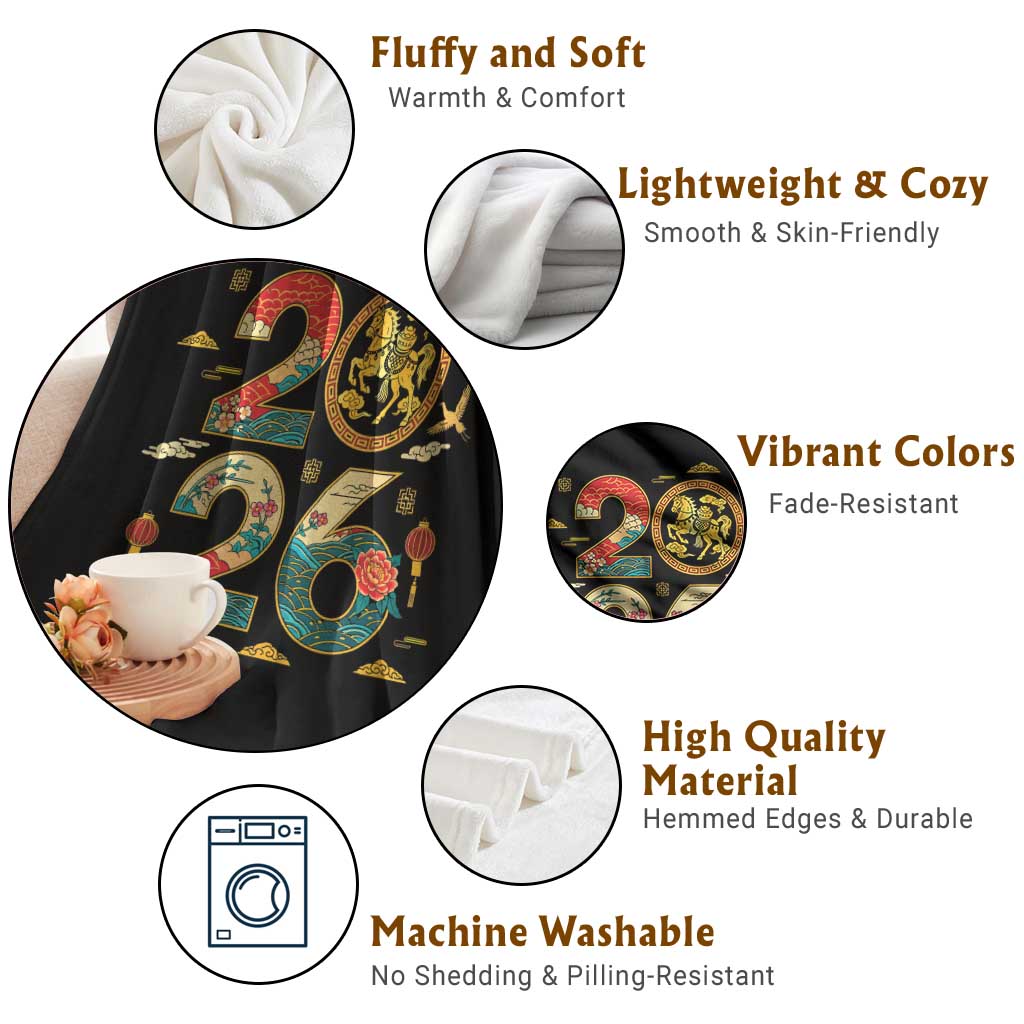 Hello 2026 Lunar New Year Throw Blanket Year of the Horse Chinese Zodiac TS10 Print Your Wear