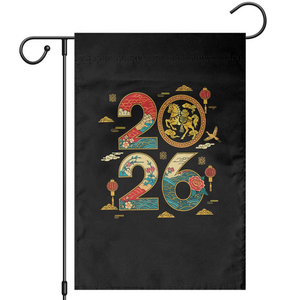 Hello 2026 Lunar New Year Garden Flag Year of the Horse Chinese Zodiac TS10 Black Print Your Wear