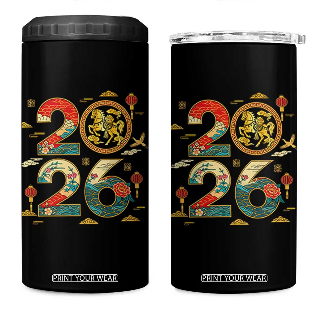 Hello 2026 Lunar New Year 4 in 1 Can Cooler Tumbler Year of the Horse Chinese Zodiac TS10 One Size: 16 oz Black Print Your Wear