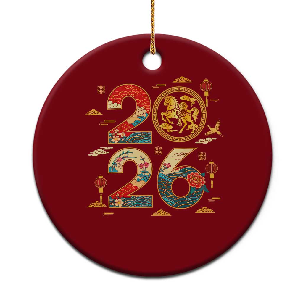 Hello 2026 Lunar New Year Ceramic Ornament Year of the Horse Chinese Zodiac TS10 1pc Red Print Your Wear