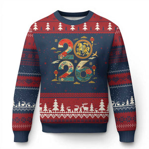 Hello 2026 Lunar New Year Ugly Christmas Sweater Year of the Horse Chinese Zodiac TS10 Navy Red Print Your Wear