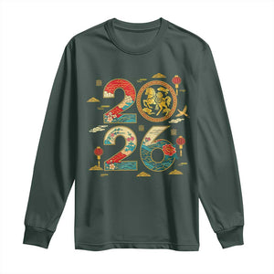 Hello 2026 Lunar New Year Long Sleeve Shirt Year of the Horse Chinese Zodiac TS10 Dark Forest Green Print Your Wear
