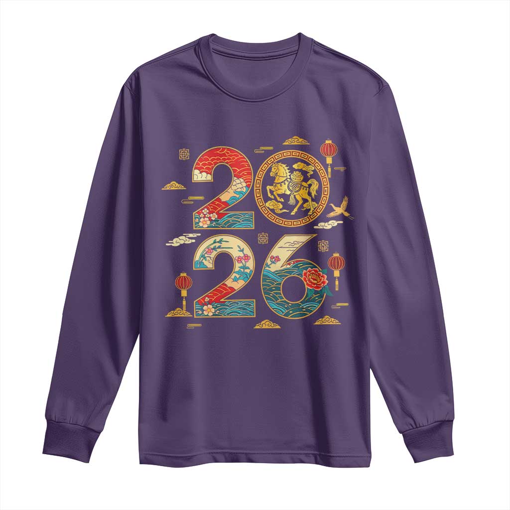 Hello 2026 Lunar New Year Long Sleeve Shirt Year of the Horse Chinese Zodiac TS10 Purple Print Your Wear