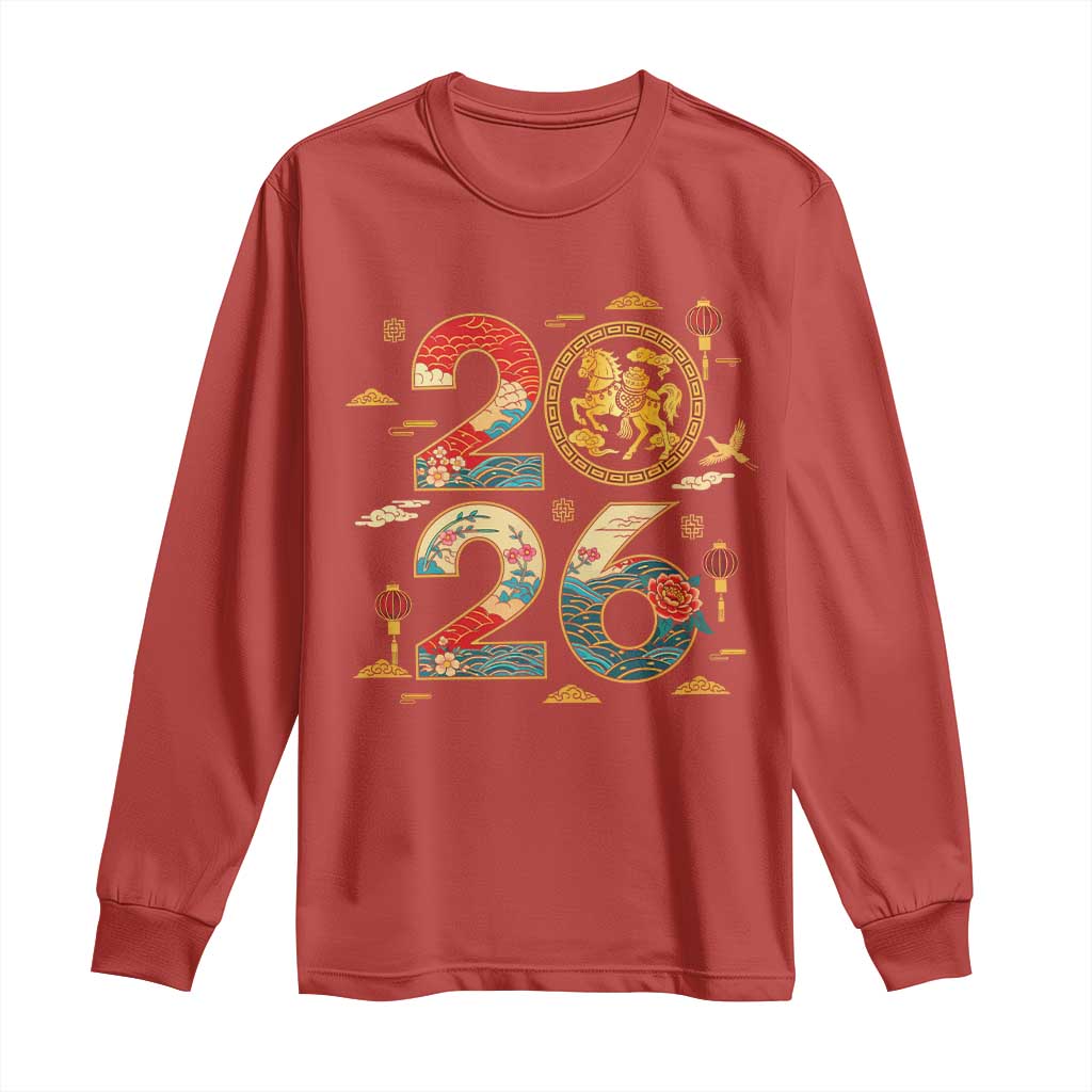 Hello 2026 Lunar New Year Long Sleeve Shirt Year of the Horse Chinese Zodiac TS10 Red Print Your Wear