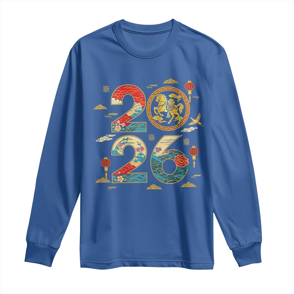 Hello 2026 Lunar New Year Long Sleeve Shirt Year of the Horse Chinese Zodiac TS10 Royal Blue Print Your Wear