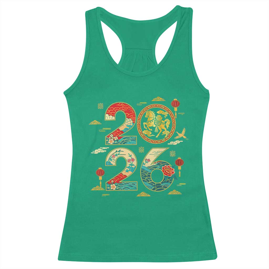 Hello 2026 Lunar New Year Racerback Tank Top Year of the Horse Chinese Zodiac TS10 Irish Green Print Your Wear