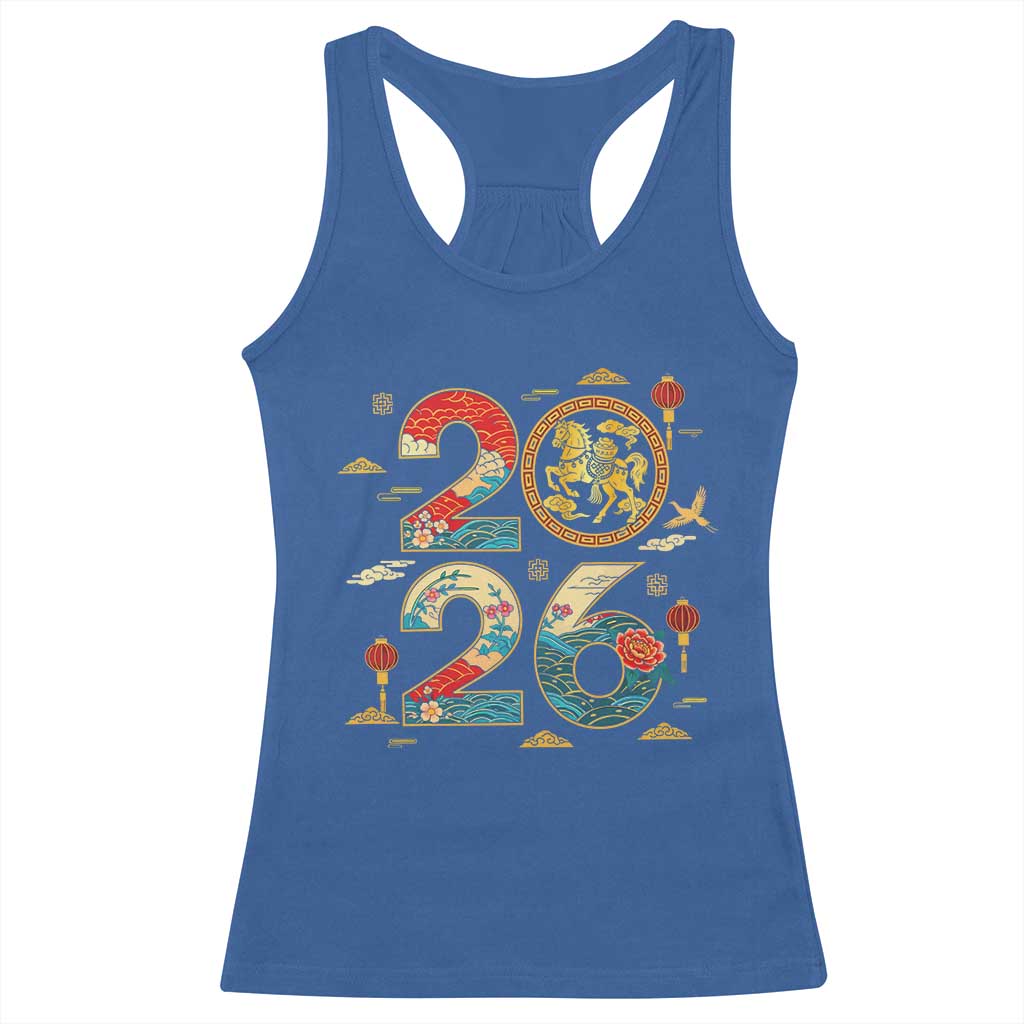 Hello 2026 Lunar New Year Racerback Tank Top Year of the Horse Chinese Zodiac TS10 Royal Blue Print Your Wear