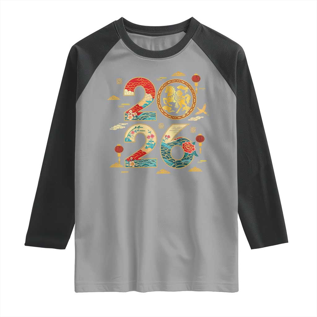 Hello 2026 Lunar New Year Raglan Shirt Year of the Horse Chinese Zodiac TS10 Sport Gray Black Print Your Wear