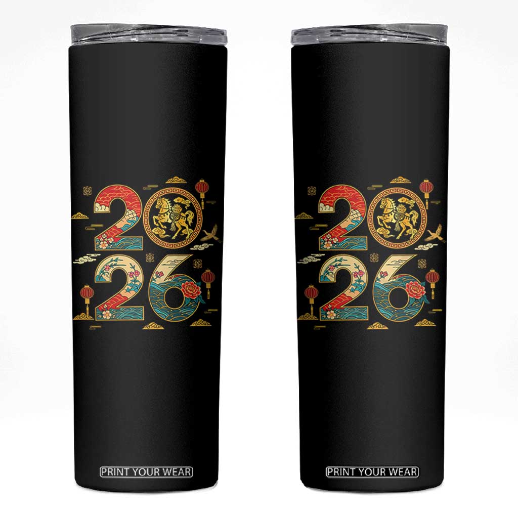 Hello 2026 Lunar New Year Skinny Tumbler Year of the Horse Chinese Zodiac TS10 Black Print Your Wear