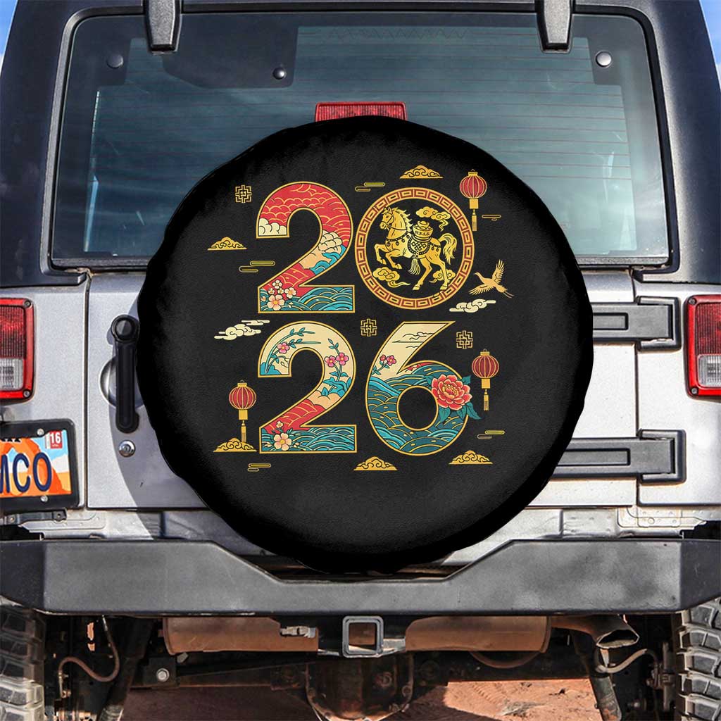 Hello 2026 Lunar New Year Spare Tire Cover Year of the Horse Chinese Zodiac TS10 No hole Black Print Your Wear