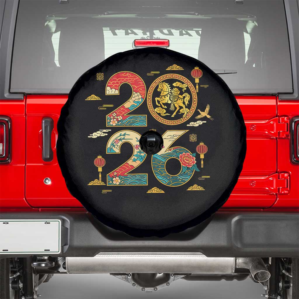 Hello 2026 Lunar New Year Spare Tire Cover Year of the Horse Chinese Zodiac TS10 Black Print Your Wear