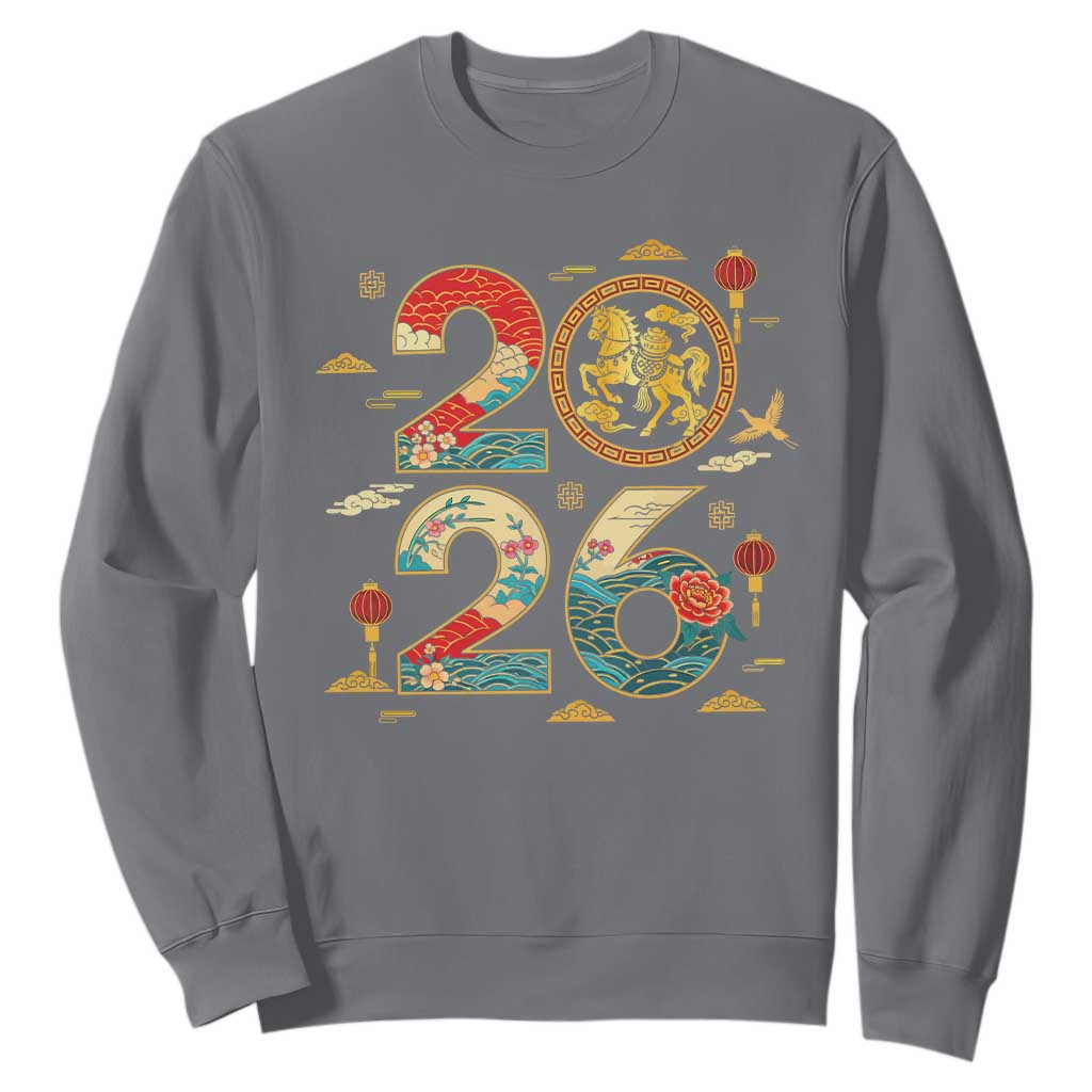 Hello 2026 Lunar New Year Sweatshirt Year of the Horse Chinese Zodiac TS10 Charcoal Print Your Wear
