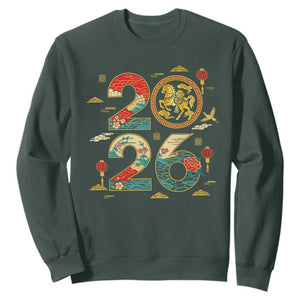Hello 2026 Lunar New Year Sweatshirt Year of the Horse Chinese Zodiac TS10 Dark Forest Green Print Your Wear