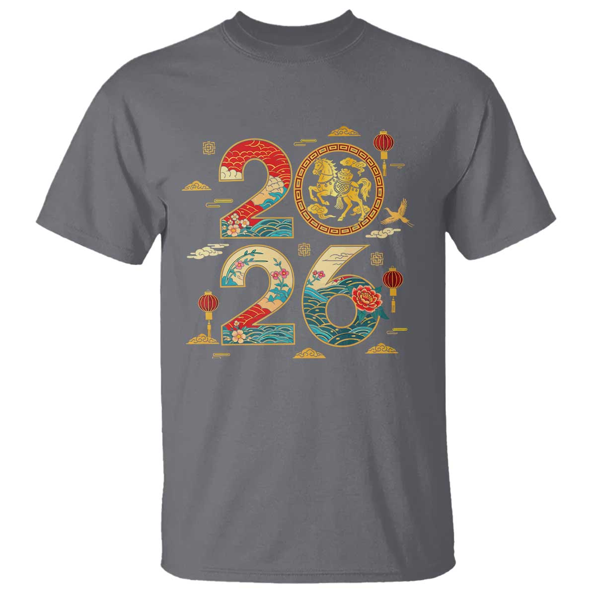 Hello 2026 Lunar New Year T Shirt Year of the Horse Chinese Zodiac TS10 Charcoal Print Your Wear