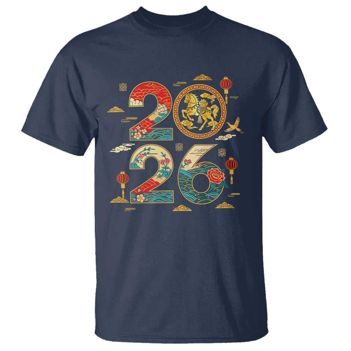 Hello 2026 Lunar New Year T Shirt Year of the Horse Chinese Zodiac TS10 Navy Print Your Wear