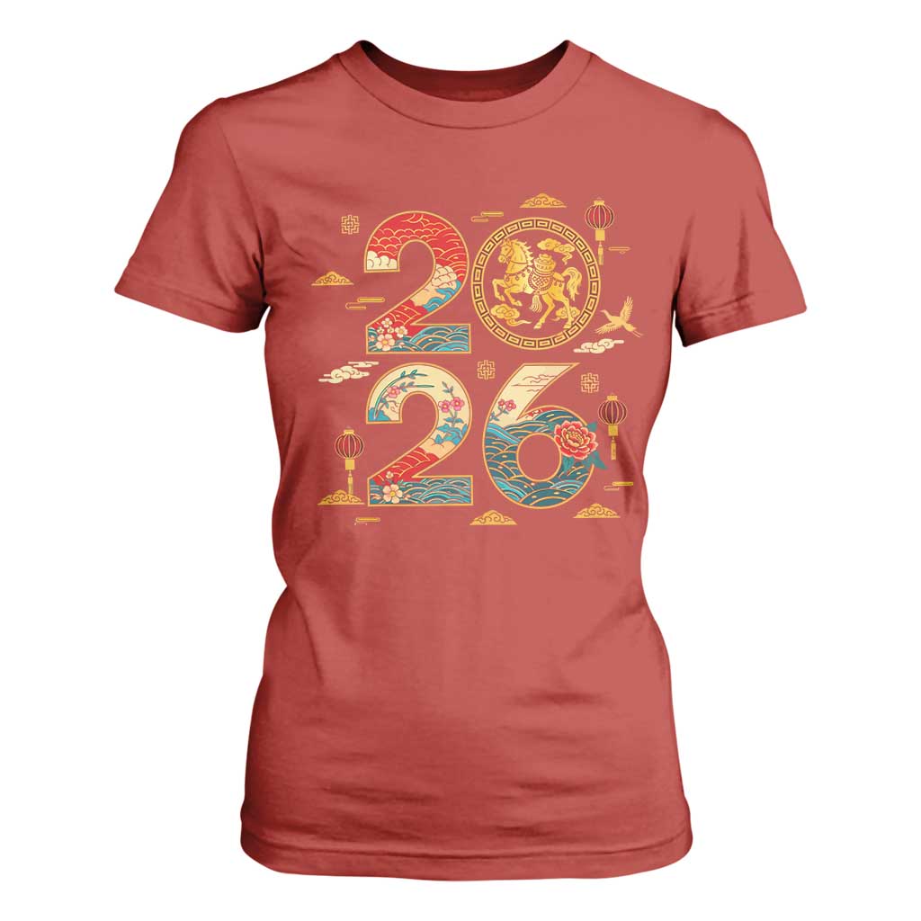 Hello 2026 Lunar New Year T Shirt For Women Year of the Horse Chinese Zodiac TS10 Red Print Your Wear