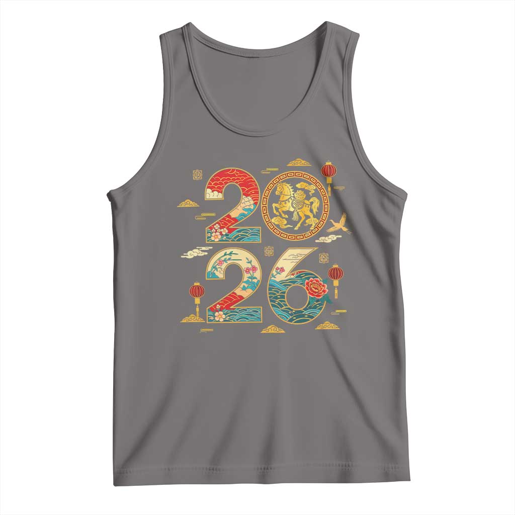Hello 2026 Lunar New Year Tank Top Year of the Horse Chinese Zodiac TS10 Deep Heather Print Your Wear