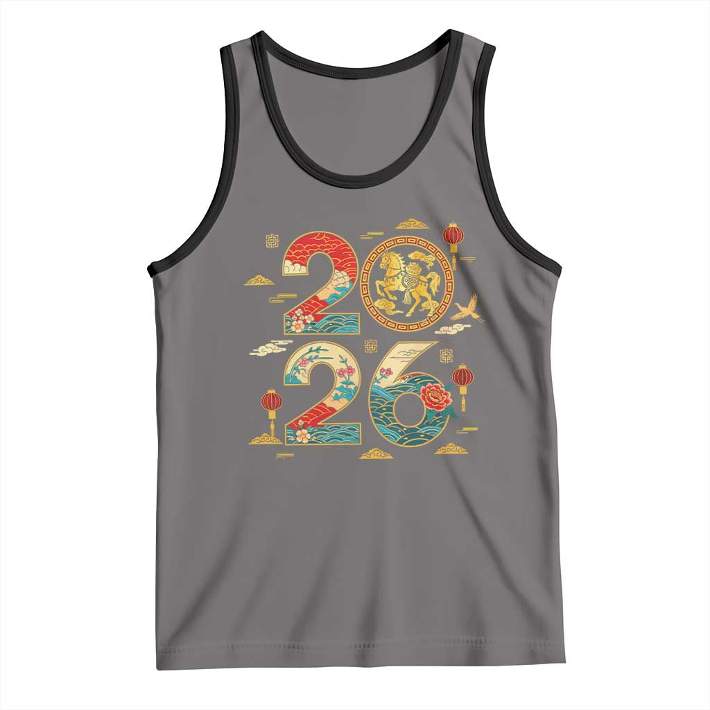 Hello 2026 Lunar New Year Tank Top Year of the Horse Chinese Zodiac TS10 Deep Heather Black Print Your Wear