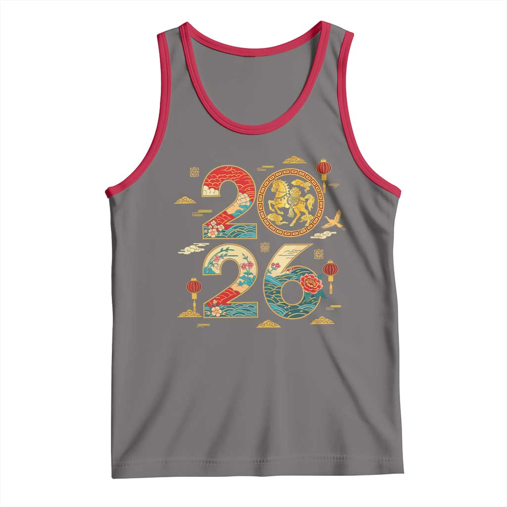 Hello 2026 Lunar New Year Tank Top Year of the Horse Chinese Zodiac TS10 Deep Heather Red Print Your Wear