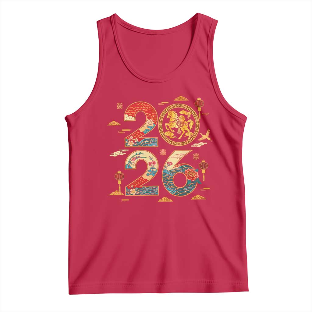 Hello 2026 Lunar New Year Tank Top Year of the Horse Chinese Zodiac TS10 Red Print Your Wear