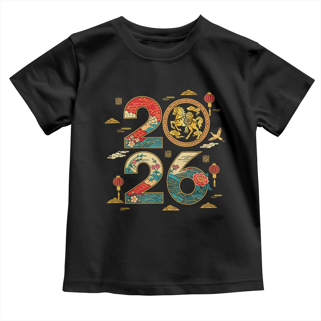 Hello 2026 Lunar New Year Toddler T Shirt Year of the Horse Chinese Zodiac TS10 Black Print Your Wear