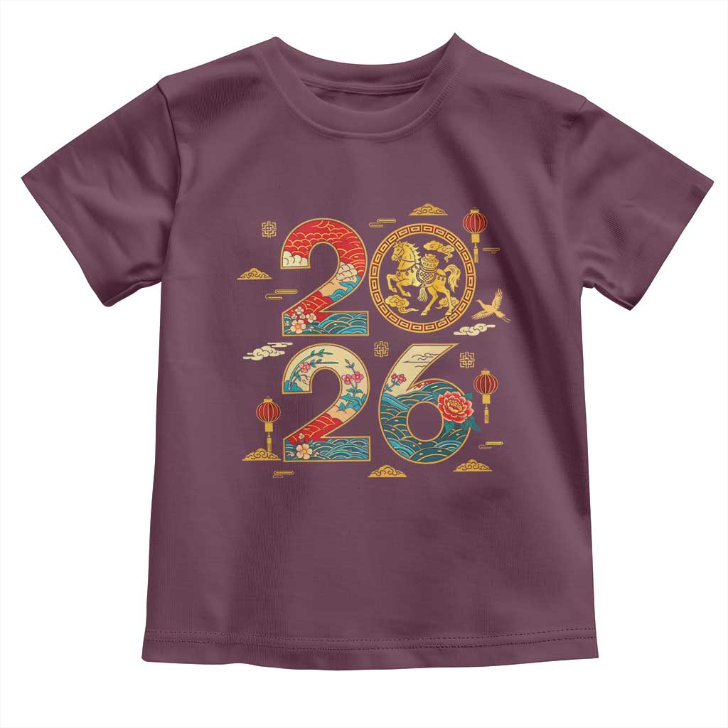 Hello 2026 Lunar New Year Toddler T Shirt Year of the Horse Chinese Zodiac TS10 Maroon Print Your Wear