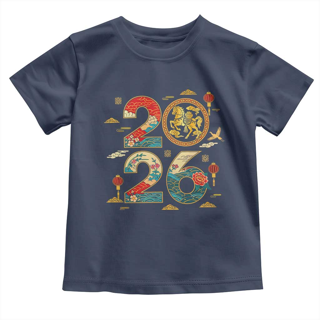 Hello 2026 Lunar New Year Toddler T Shirt Year of the Horse Chinese Zodiac TS10 Navy Print Your Wear