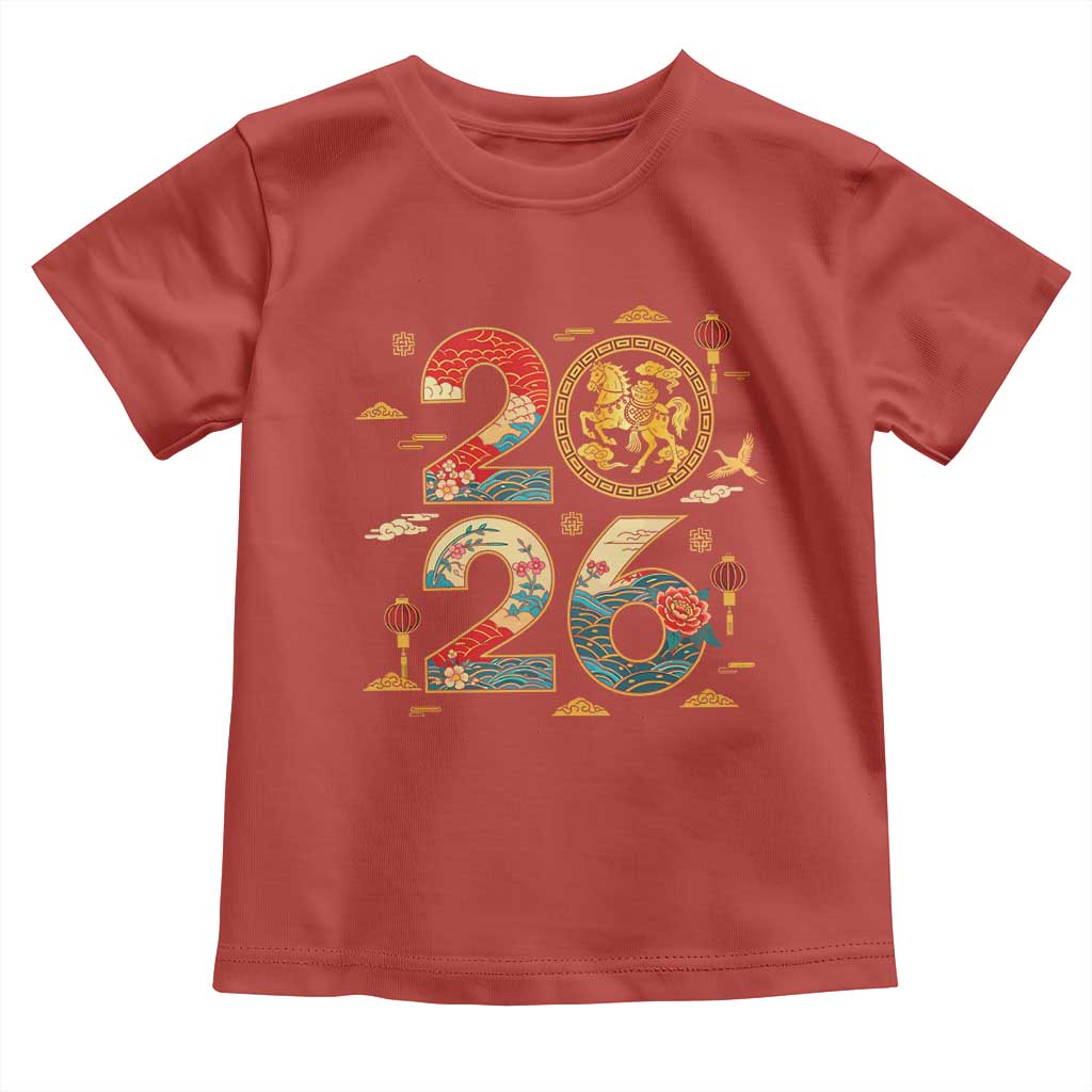 Hello 2026 Lunar New Year Toddler T Shirt Year of the Horse Chinese Zodiac TS10 Red Print Your Wear