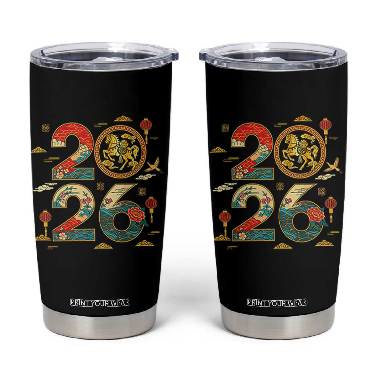 Hello 2026 Lunar New Year Tumbler Cup Year of the Horse Chinese Zodiac TS10 Black Print Your Wear