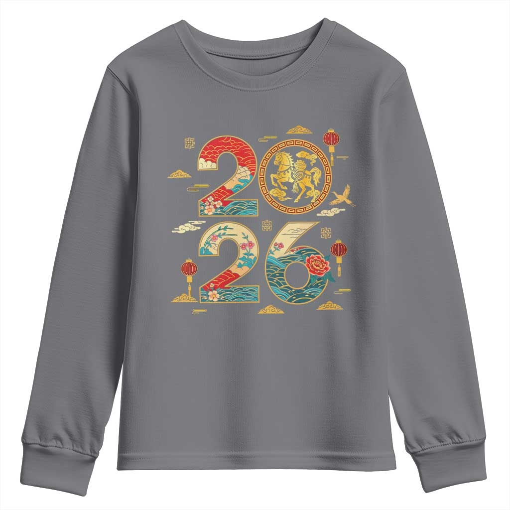 Hello 2026 Lunar New Year Youth Sweatshirt Year of the Horse Chinese Zodiac TS10 Charcoal Print Your Wear