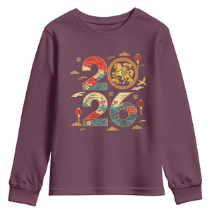 Hello 2026 Lunar New Year Youth Sweatshirt Year of the Horse Chinese Zodiac TS10 Maroon Print Your Wear