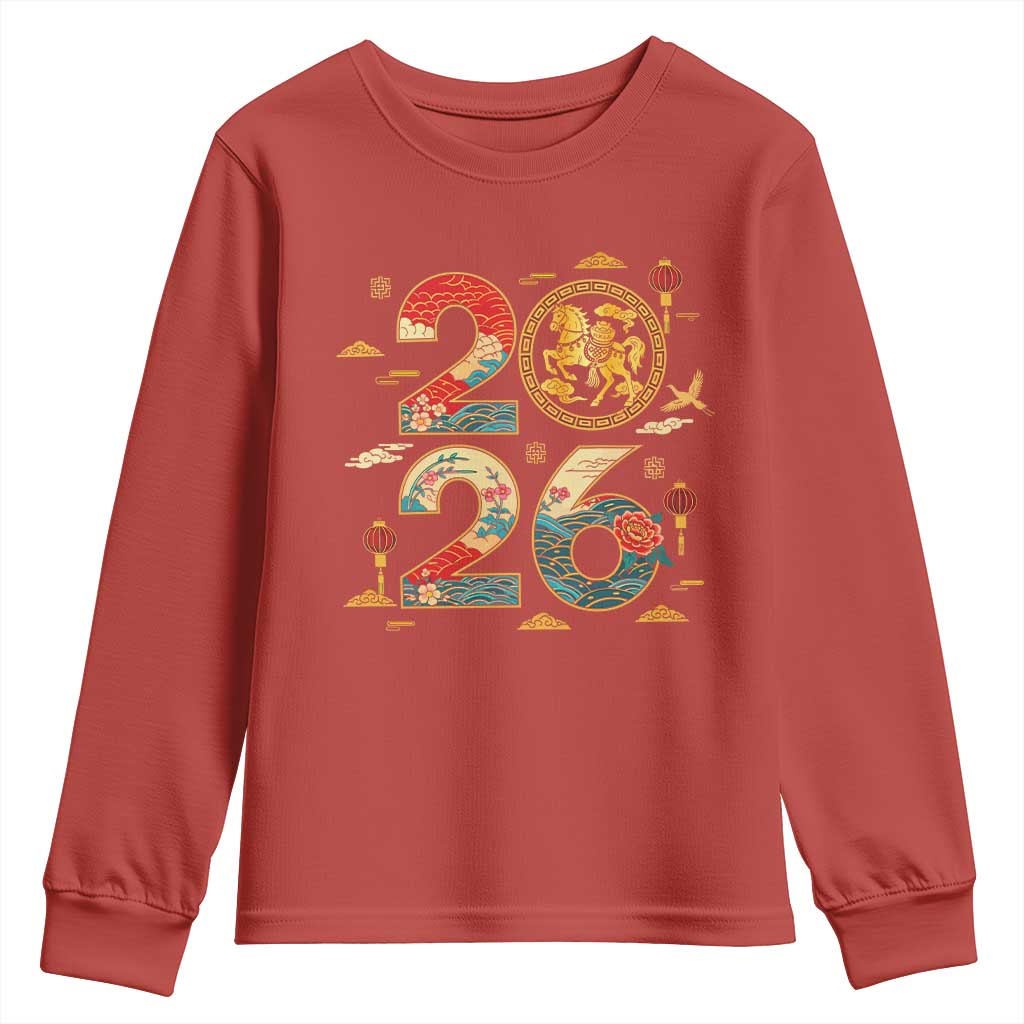 Hello 2026 Lunar New Year Youth Sweatshirt Year of the Horse Chinese Zodiac TS10 Red Print Your Wear