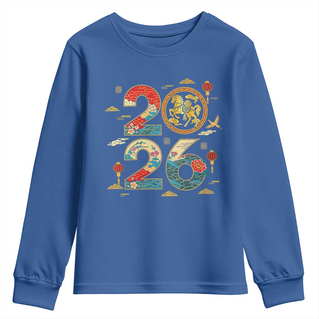Hello 2026 Lunar New Year Youth Sweatshirt Year of the Horse Chinese Zodiac TS10 Royal Blue Print Your Wear